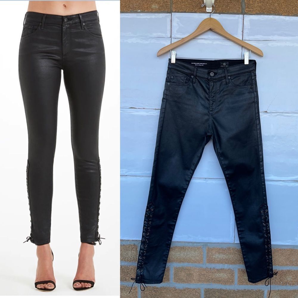 A.G. Adriano Goldshmied Farrah Black skinny Ankle Side Lace leather Jeans 28 R